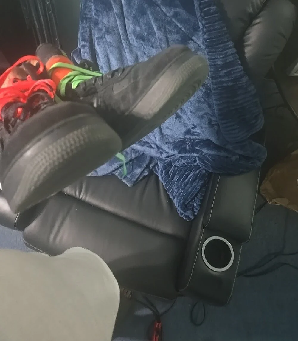 Mens Black High-Top Sneakers with Neon Orange & Neon Green Accents